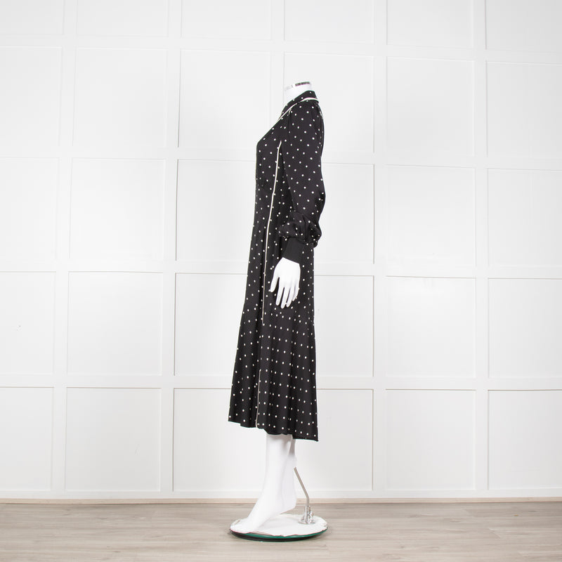 Me + Em Black Cream Polka Dot Long Sleeve Midi Dress