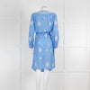 Melissa Odabash Blue Soft Collarless Shirt Dress with White Embroidery