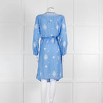 Melissa Odabash Blue Soft Collarless Shirt Dress with White Embroidery