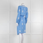 Melissa Odabash Blue Soft Collarless Shirt Dress with White Embroidery