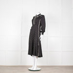 Me + Em Black Cream Polka Dot Long Sleeve Midi Dress