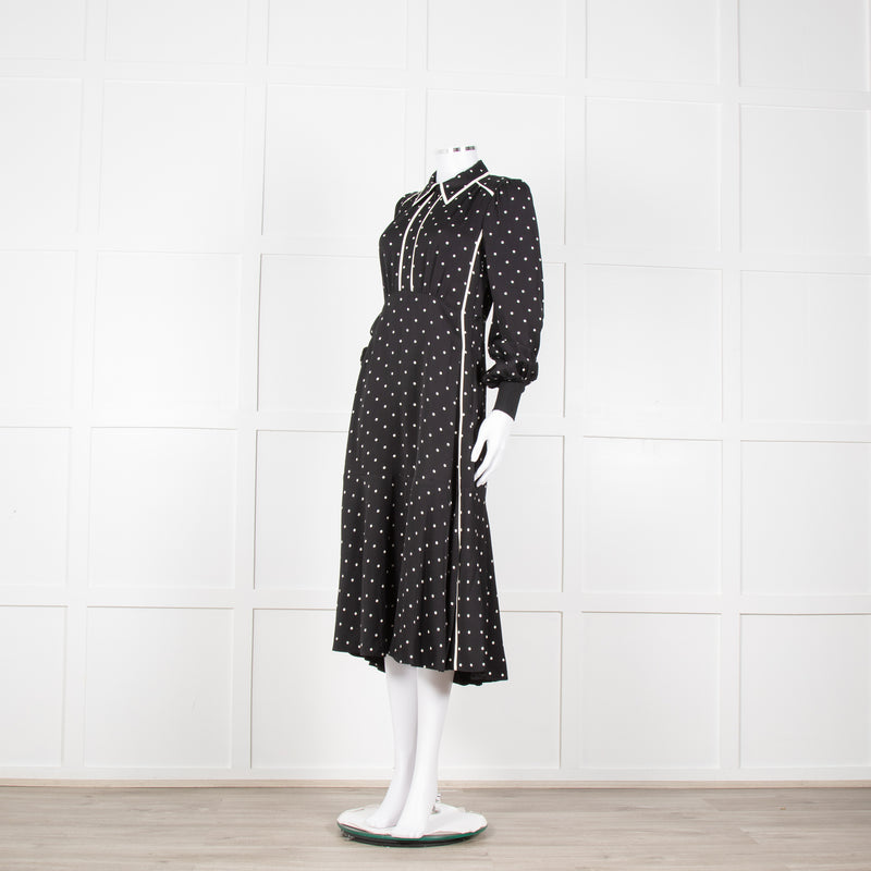 Me + Em Black Cream Polka Dot Long Sleeve Midi Dress