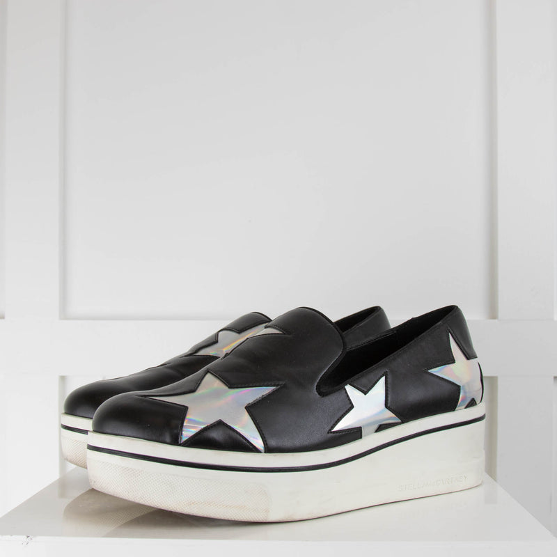 Stella McCartney Black Wedge Loafer Silver Stars