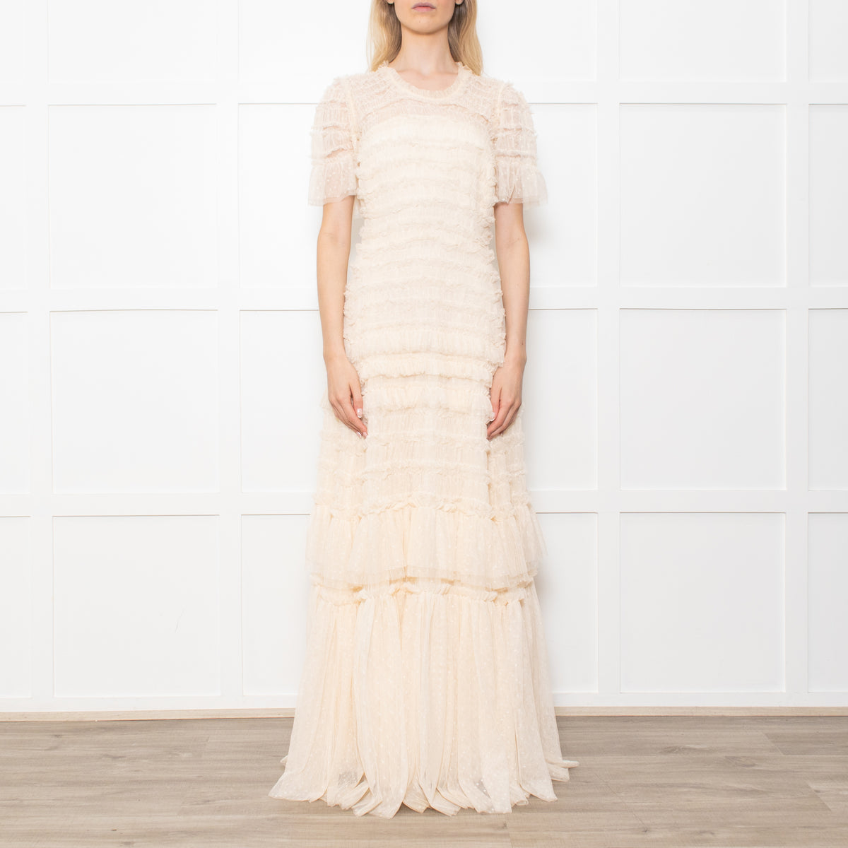 Needle & Thread Valentine Ruffle Gown In Champagne