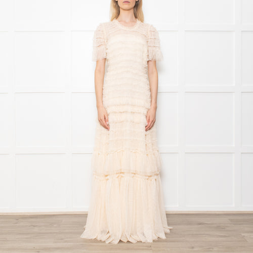 Needle & Thread Valentine Ruffle Gown In Champagne