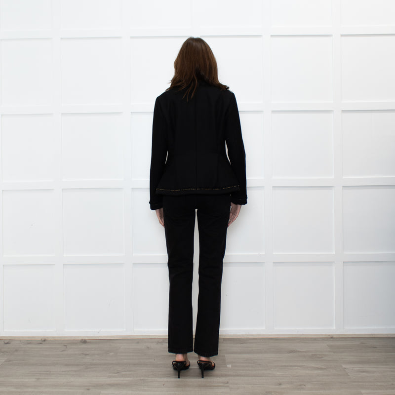 Saint Laurent Black Zip Trim Detail Wool Belted Jacket