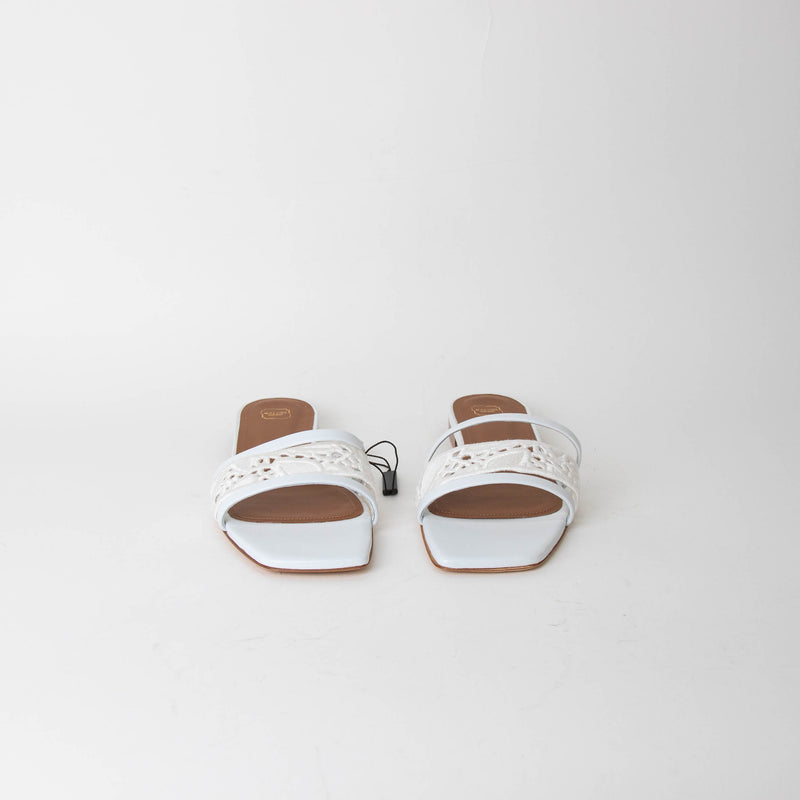 Malone Souliers White Macrame Leather Flats