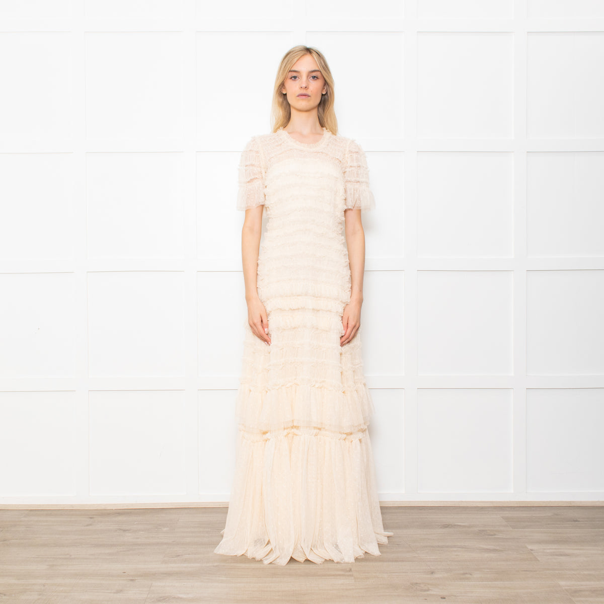 Needle & Thread Valentine Ruffle Gown In Champagne