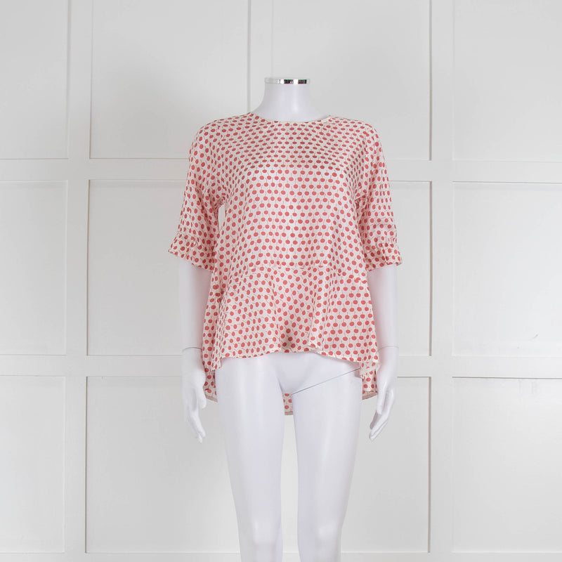 Odeeh White Silk Cherry Print 3/4 Length Sleeve Blouse