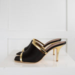 Malone Souliers Black Gold Fabric Square Toe Mules