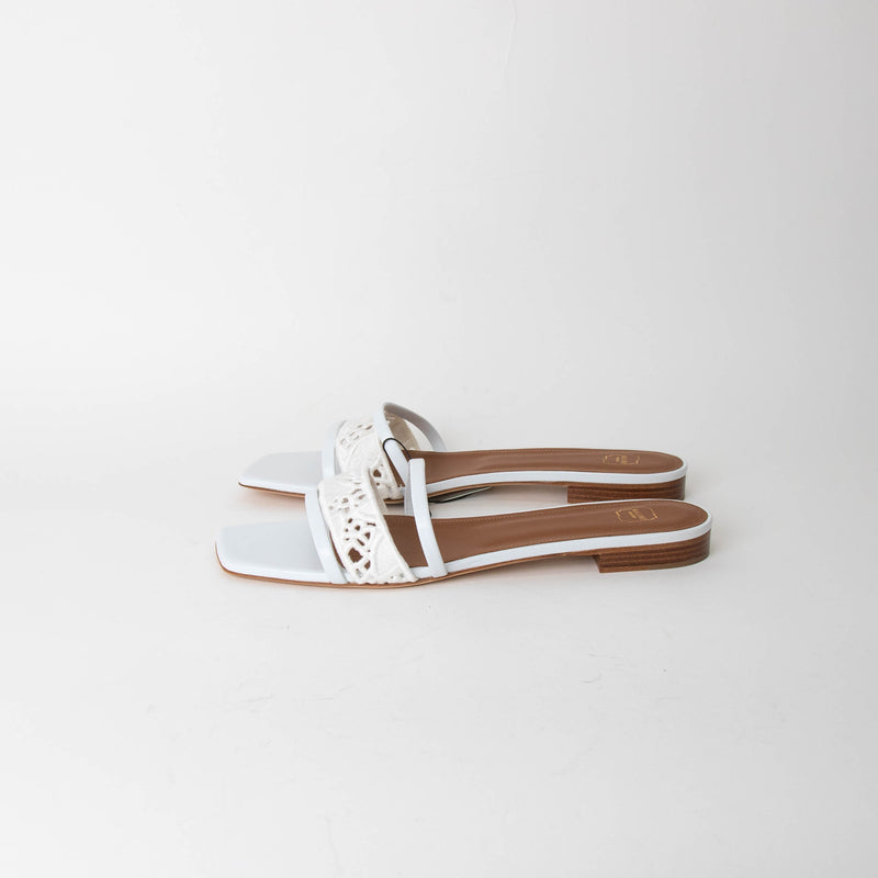Malone Souliers White Macrame Leather Flats