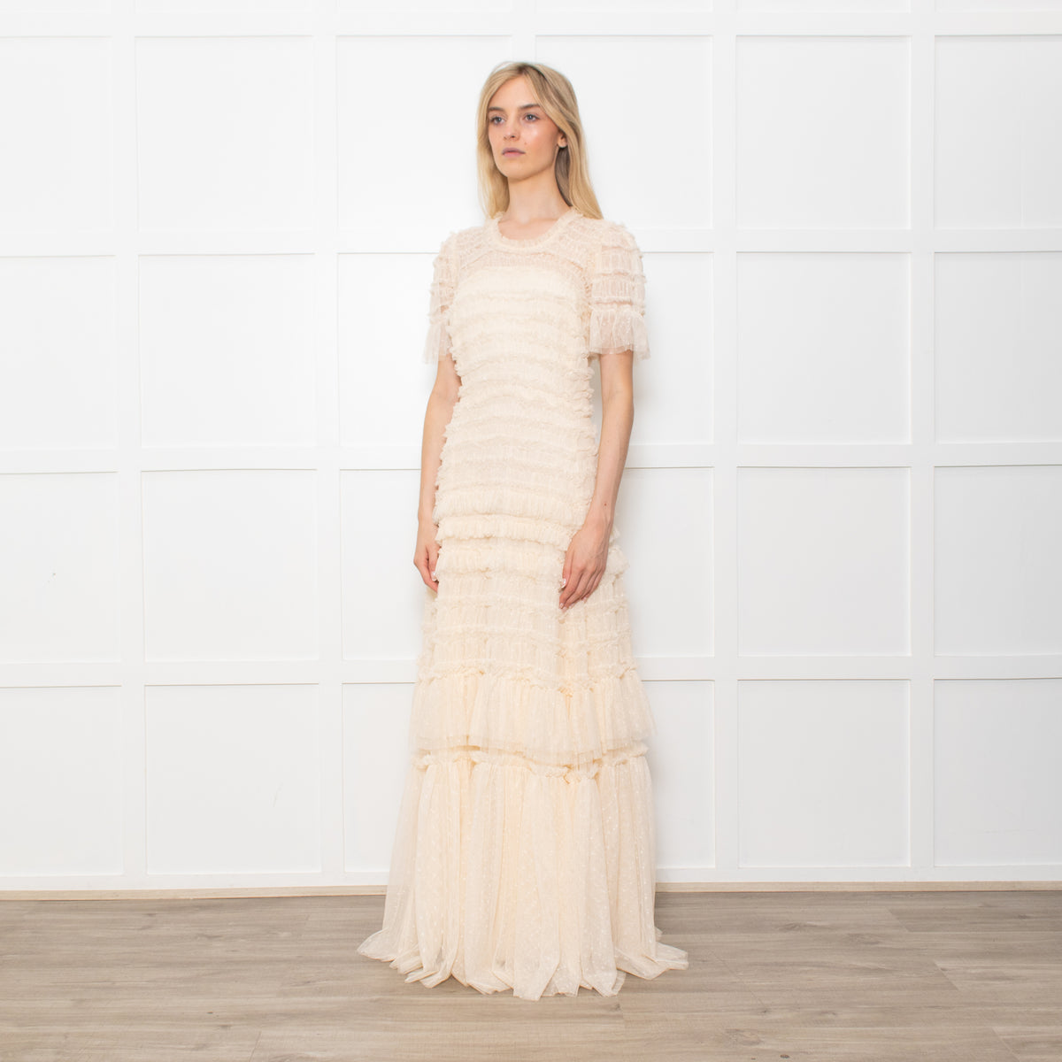 Needle & Thread Valentine Ruffle Gown In Champagne