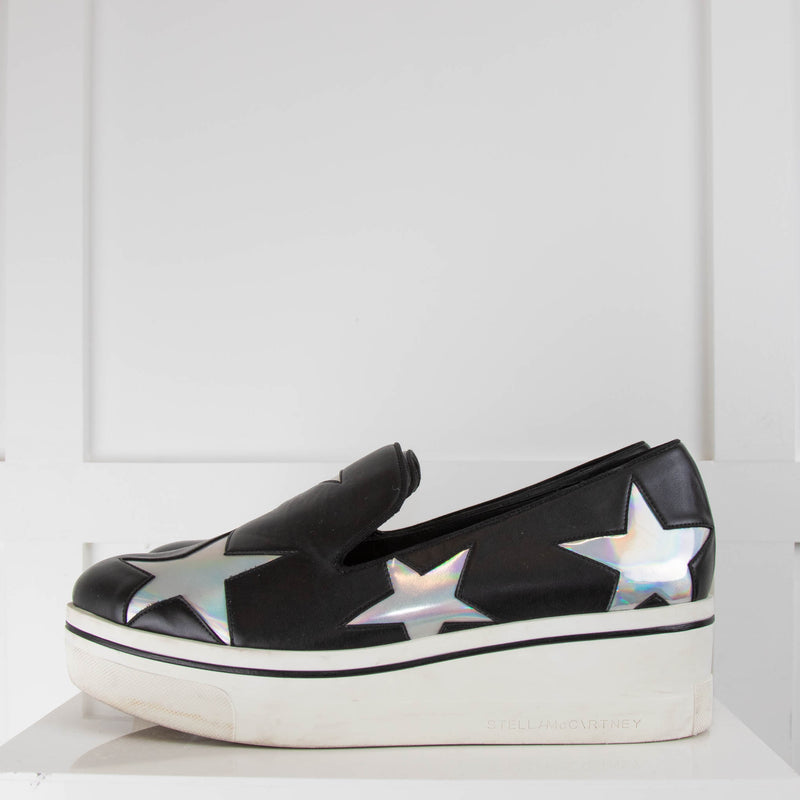 Stella McCartney Black Wedge Loafer Silver Stars