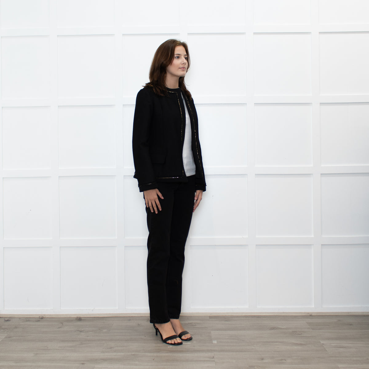 Saint Laurent Black Zip Trim Detail Wool Belted Jacket