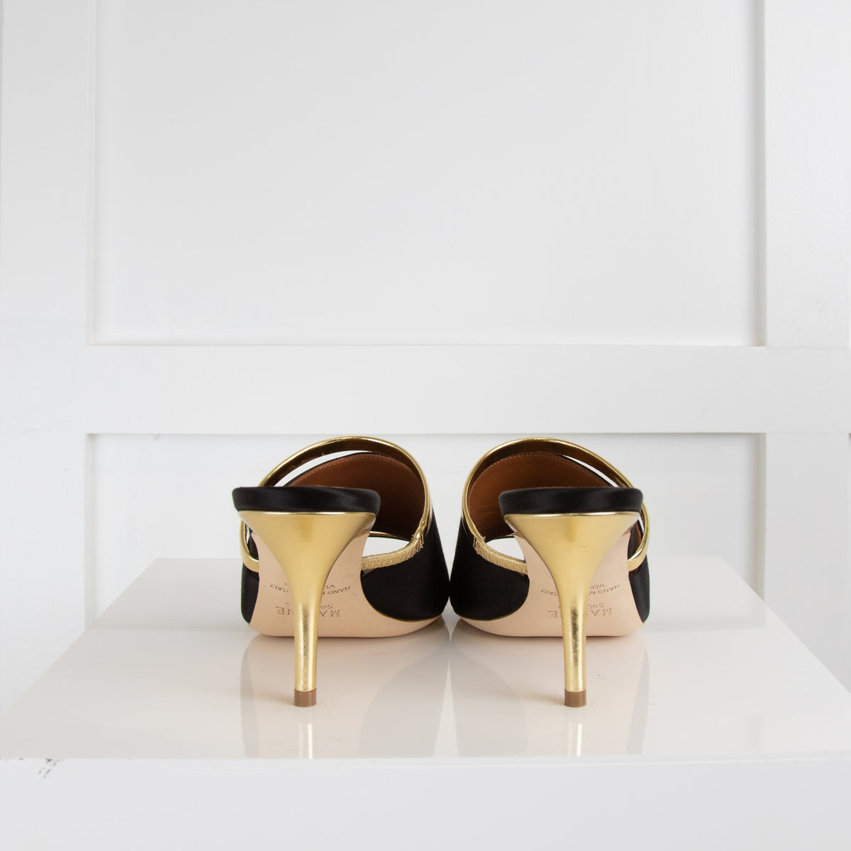Malone Souliers Black Gold Fabric Square Toe Mules