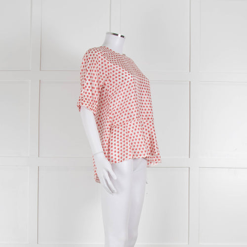 Odeeh White Silk Cherry Print 3/4 Length Sleeve Blouse