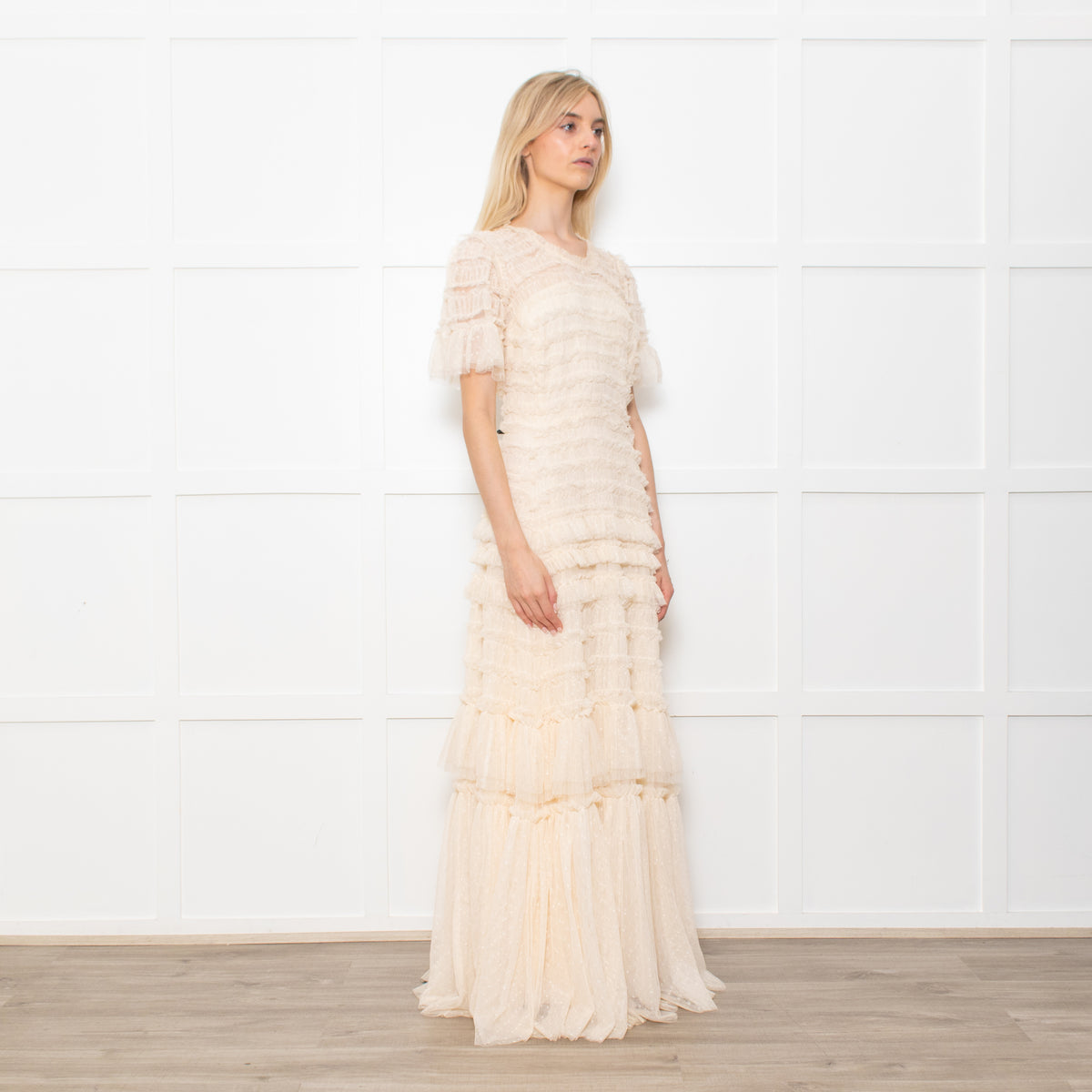 Needle & Thread Valentine Ruffle Gown In Champagne