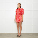 Farm Rio Red And Pink Big Flower Print Top