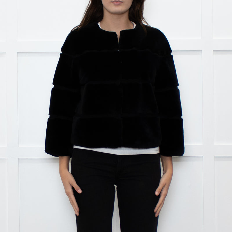 Max Mara Studio Black Sheared Rabbit Cropped Jacket