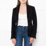 Burberry Black Wool Tailored Jacket With Leather Trim