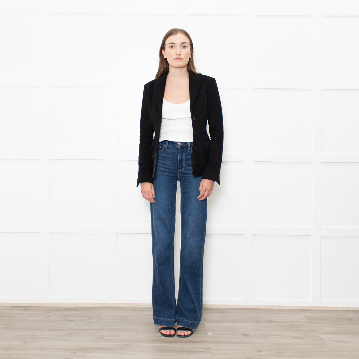 Burberry Black Wool Tailored Jacket With Leather Trim