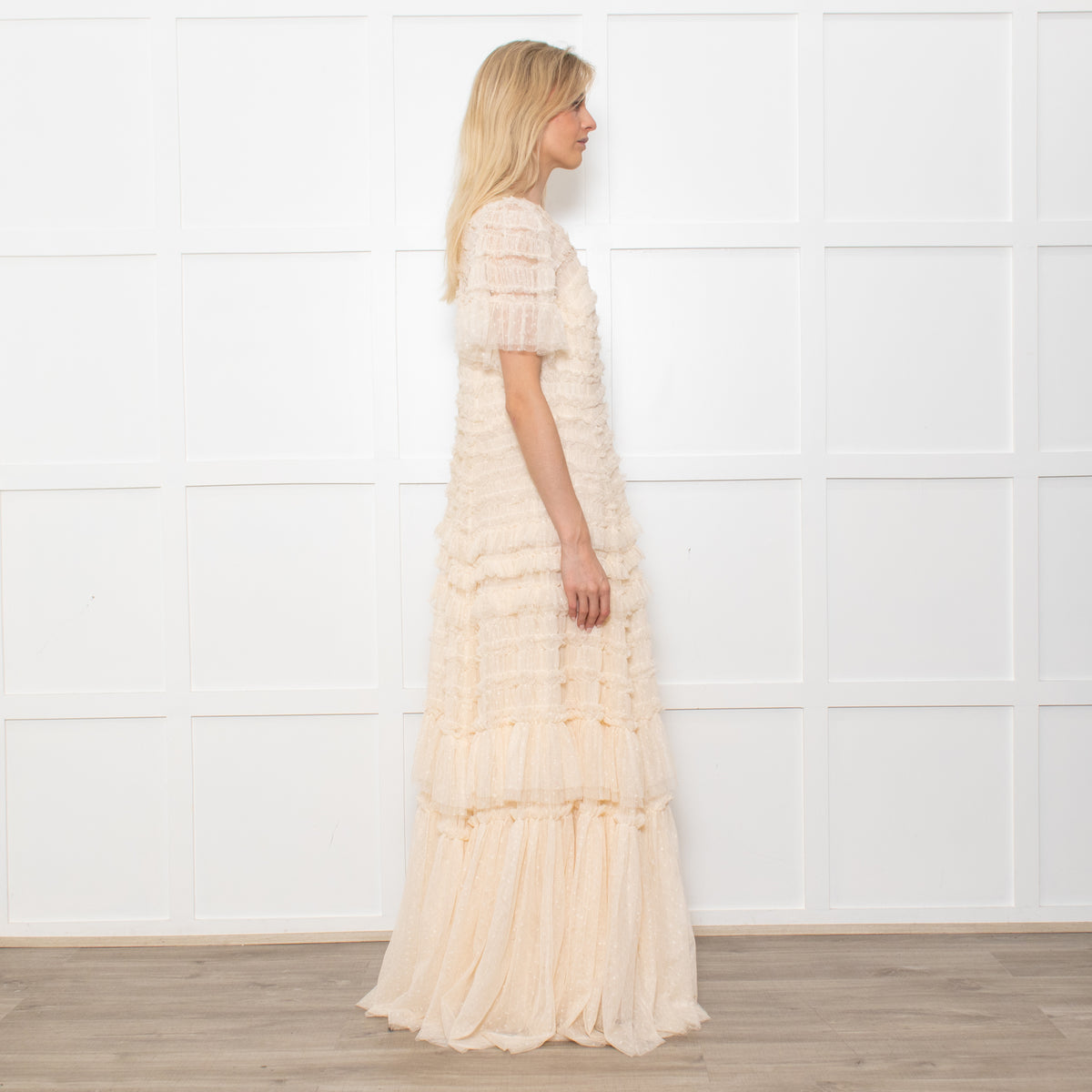 Needle & Thread Valentine Ruffle Gown In Champagne