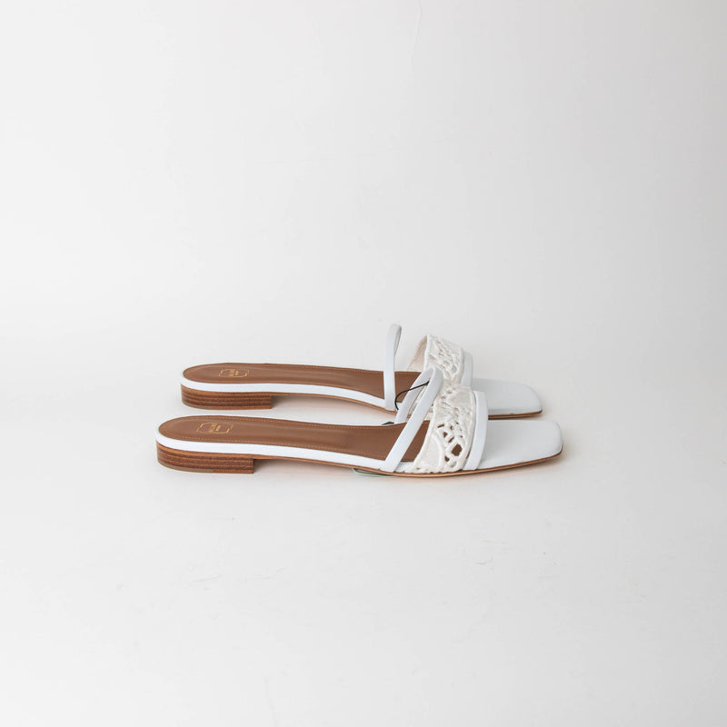 Malone Souliers White Macrame Leather Flats