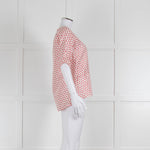 Odeeh White Silk Cherry Print 3/4 Length Sleeve Blouse