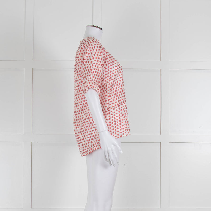 Odeeh White Silk Cherry Print 3/4 Length Sleeve Blouse