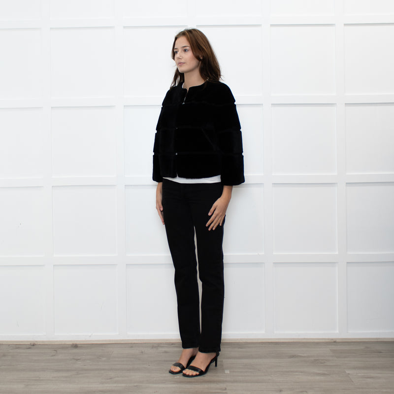 Max Mara Studio Black Sheared Rabbit Cropped Jacket