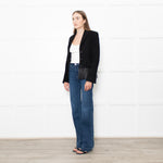 Burberry Black Wool Tailored Jacket With Leather Trim