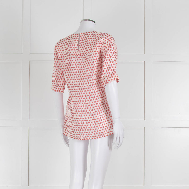 Odeeh White Silk Cherry Print 3/4 Length Sleeve Blouse