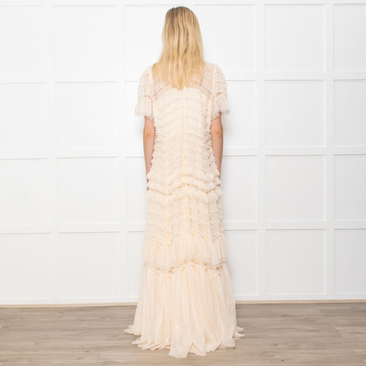 Needle & Thread Valentine Ruffle Gown In Champagne