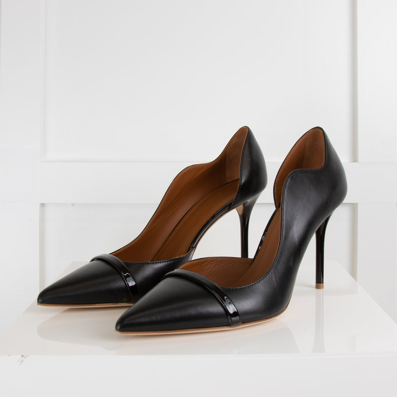 Malone Souliers Black Leather Patent Trim Heeled Shoes