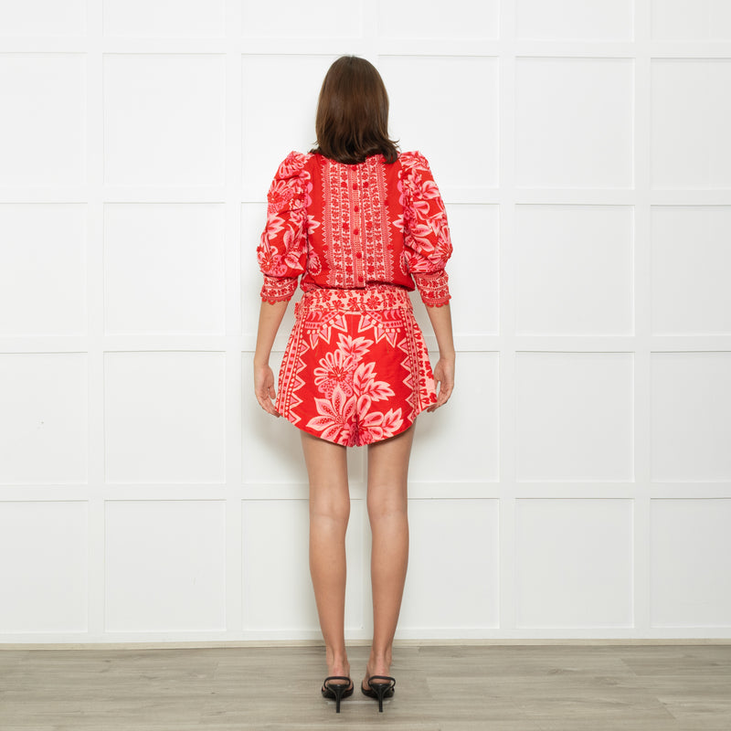 Farm Rio Red And Pink Big Flower Print Top