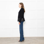 Burberry Black Wool Tailored Jacket With Leather Trim