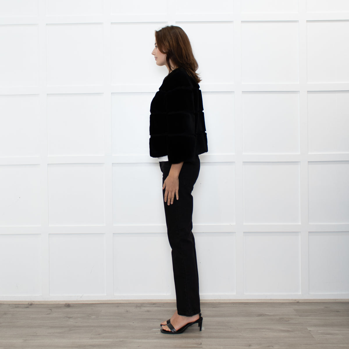 Max Mara Studio Black Sheared Rabbit Cropped Jacket