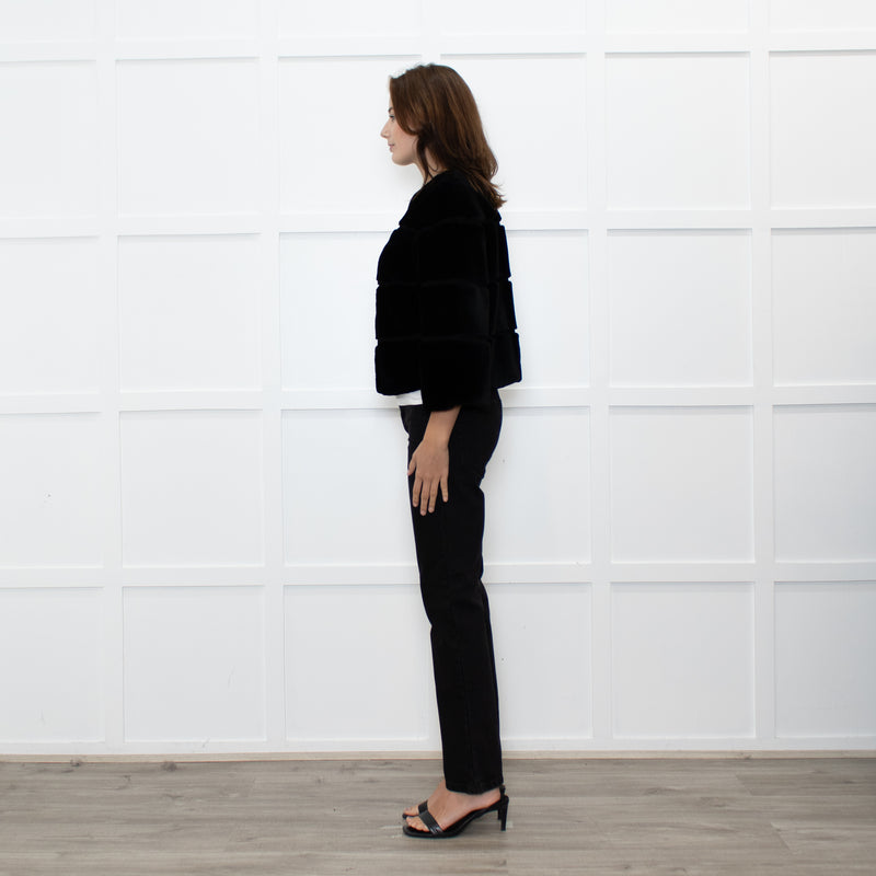 Max Mara Studio Black Sheared Rabbit Cropped Jacket