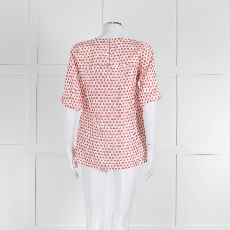 Odeeh White Silk Cherry Print 3/4 Length Sleeve Blouse