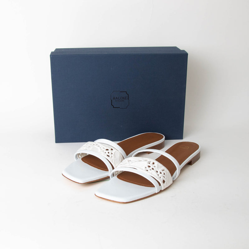 Malone Souliers White Macrame Leather Flats