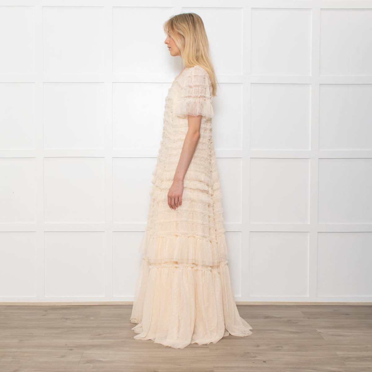 Needle & Thread Valentine Ruffle Gown In Champagne