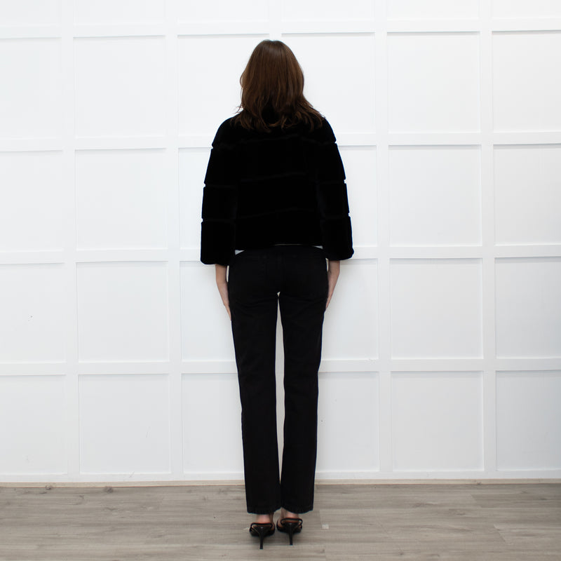 Max Mara Studio Black Sheared Rabbit Cropped Jacket