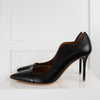 Malone Souliers Black Leather Patent Trim Heeled Shoes