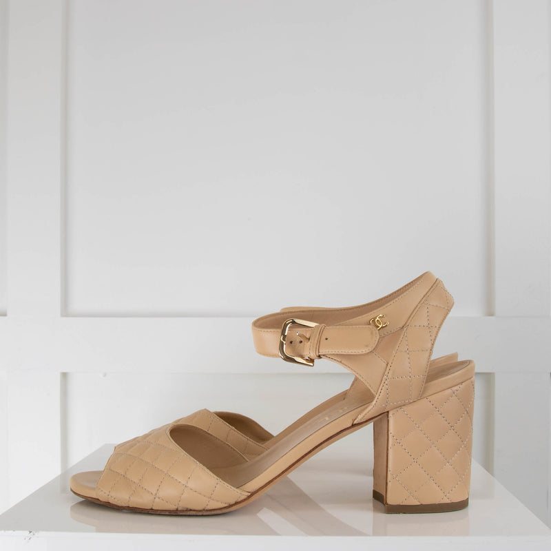 Chanel Tan Quilted Heeled Sandal