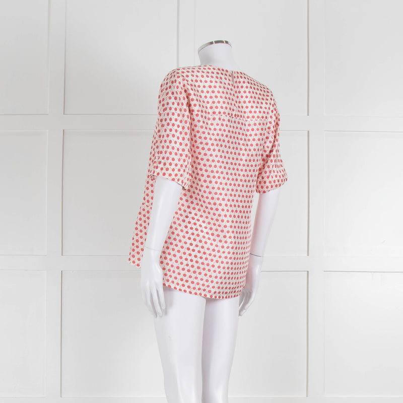 Odeeh White Silk Cherry Print 3/4 Length Sleeve Blouse