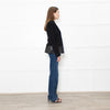 Burberry Black Wool Tailored Jacket With Leather Trim