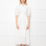 Me + Em White Linen Broderie Collared Dress
