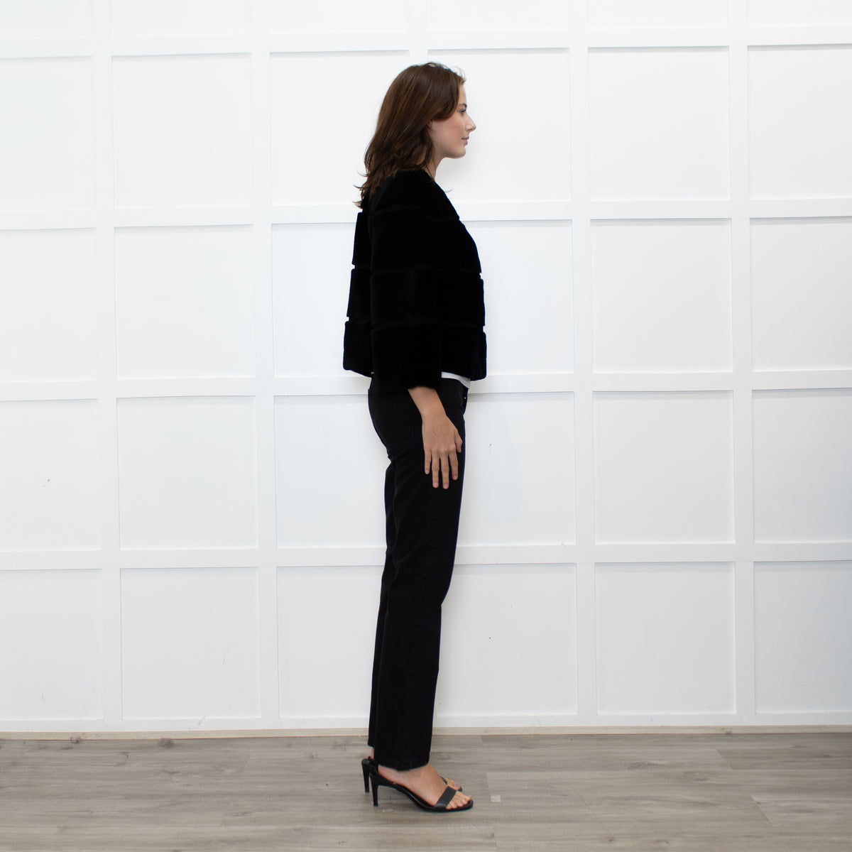Max Mara Studio Black Sheared Rabbit Cropped Jacket