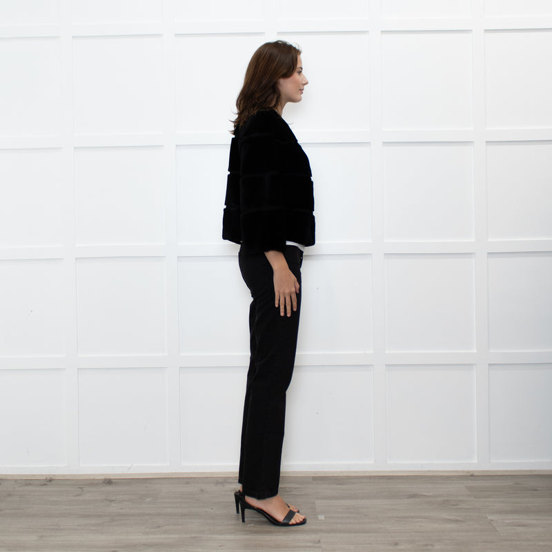Max Mara Studio Black Sheared Rabbit Cropped Jacket