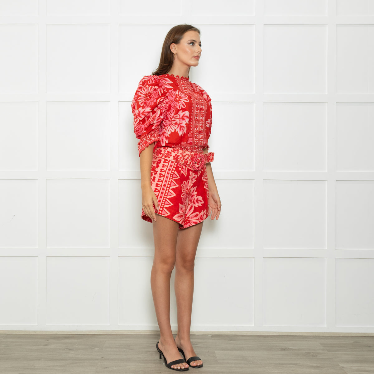 Farm Rio Red And Pink Big Flower Print Top